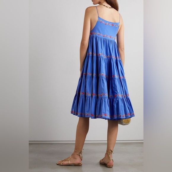CAROLINE CONSTAS Katarina Blue Floral Embroidered Dress Sz M - Picture 6 of 9
